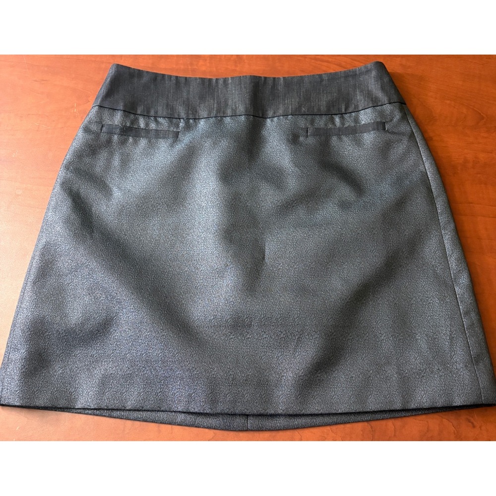 Ann Taylor LOFT Metallic Charcoal Grey Mini Skirt A-Line Size 4 Shimmer Pocket